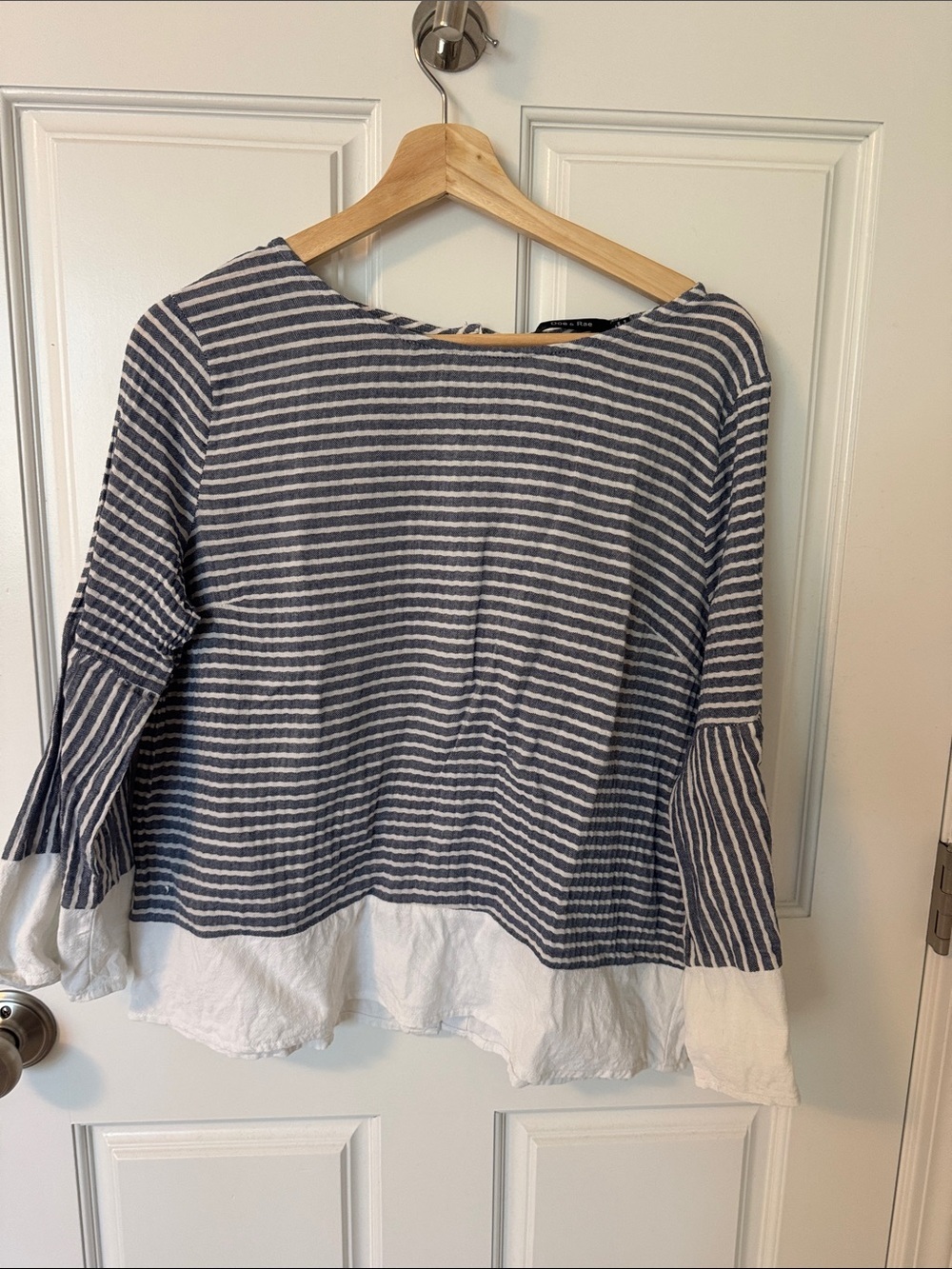 Striped Navy and White Boatneck Tunic with Ruffle Hem - Picture 1 of 8
